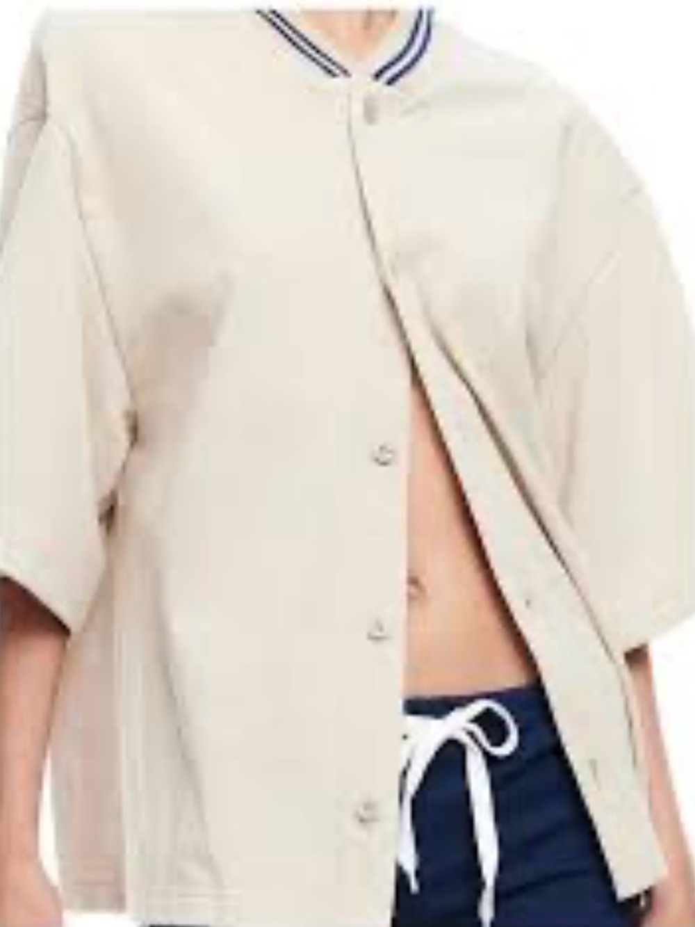 Lioness Beige Button-Front Shirt with Navy Stripe Collar - XS (New with Tags)